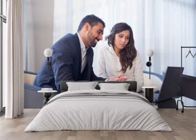 Business couple with computer Wall mural