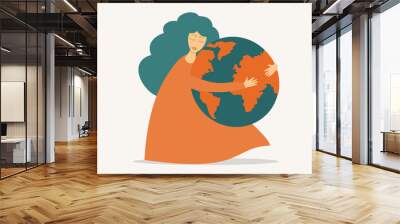 Illustration of a woman hugging the earth Wall mural