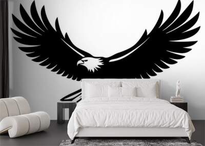 Flying Bald Eagle black and white Silhouette vector, A Bald Eagle black Silhouette Vector isolated on a white background Wall mural