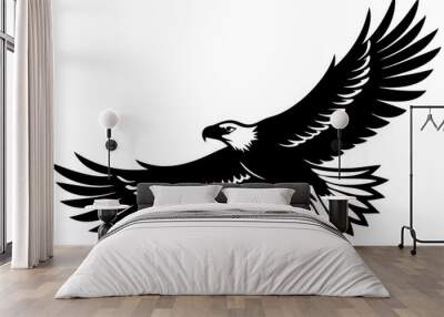 Flying Bald Eagle black and white Silhouette vector, A Bald Eagle black Silhouette Vector isolated on a white background Wall mural