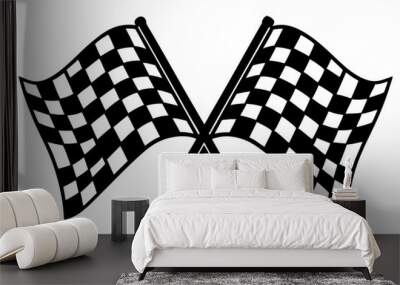 two crossed checkered Flag NASCAR Racing flag, sports finish line flag silhouette vector  Wall mural