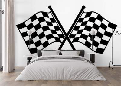 two crossed checkered Flag NASCAR Racing flag, sports finish line flag silhouette vector  Wall mural