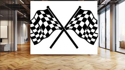 two crossed checkered Flag NASCAR Racing flag, sports finish line flag silhouette vector  Wall mural