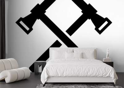 Two crossed hammer vector silhouette, Two crossed hammer icon Wall mural