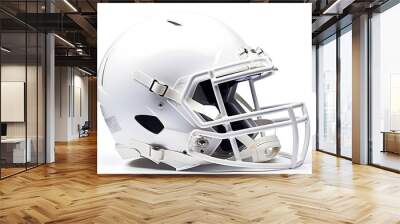 A generic white football helmet designed for American football, showing safety and protection during the game, isolated on a white background Wall mural