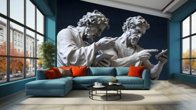 Ancient Greek gods in surrealist style sculptures holding smartphones Wall mural