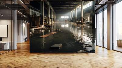 Flood inside a warehouse or industrial building Wall mural