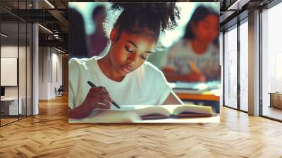 Young black student studying for her upcoming exams at college classroom Wall mural