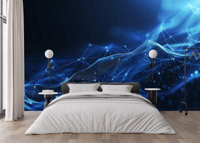 Abstract futuristic - technology with polygonal shapes on dark blue background, Ai generated image Wall mural