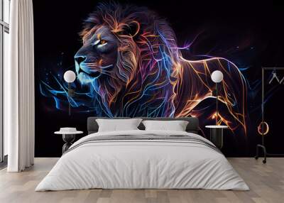 Abstract neon light Lion, artwork design, digital art Ai generated image Wall mural