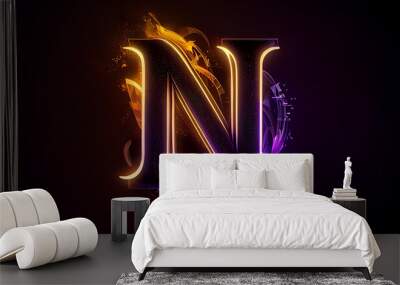 Beautiful abstract futuristic letter N logo Ai generated image Wall mural