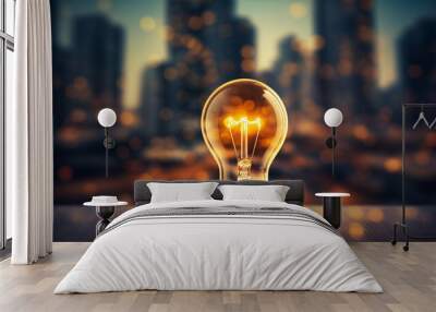 Bright idea bulb in business background, Ai generated image. Wall mural