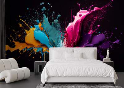 Colored paint splashes background, Ai generated image Wall mural