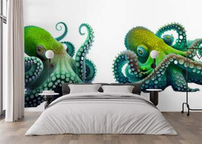 Green octopus macro on transparent background, generative ai Wall mural