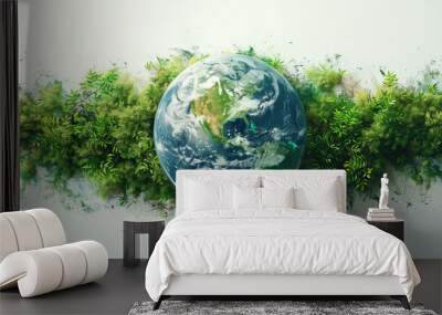 Earth day concept. Illustration of the green planet earth on a white background. Save the Earth concept. Happy Earth Day, 22 April.  Ai generated image Wall mural