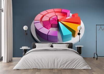 3D pie Charts in page, Ai generated image Wall mural