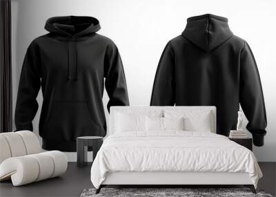 black male hoodie with hood, long sleeve sweatshirt. mockup template of a black t-shirt with front a Wall mural