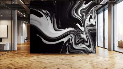 Abstract black and white marble texture background. Fluid art painting, Ai generated image Wall mural