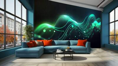 abstract futuristic background with green blue glowing neon moving high speed wave lines and bokeh lights. Data transfer concept Fantastic wallpaper, Ai generated image Wall mural