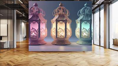 Abstract pastel lantern design. Beautiful ornate lamps. Silky colorful Ai generated image Wall mural