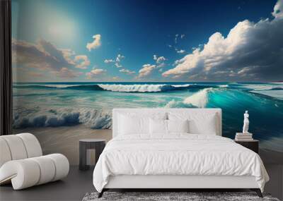 Beautiful panoramic sea scape with surf waves. Beautiful sea. Ai generated image Wall mural