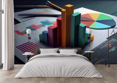 Business report. Graphs and charts. Business reports concept Ai generated image Wall mural