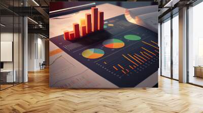 Business report. Graphs and charts. Business reports concept Ai generated image Wall mural