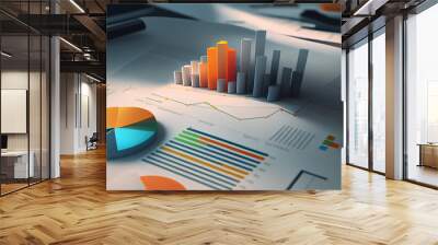 Business report. Graphs and charts. Business reports concept Ai generated image Wall mural