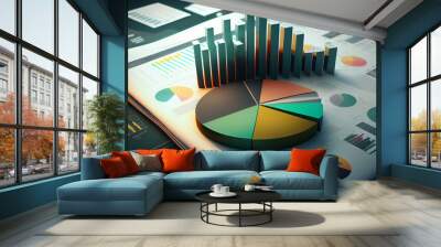 Business report. Graphs and charts. Business reports concept Ai generated image Wall mural