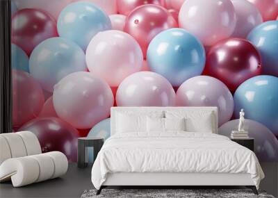 Festive sweet pink and blue balloons background, copy space, Ai generated image. Wall mural