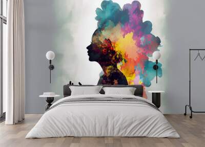 Holy prayer spiritual worship of a women. women in colorful painting smoke. mothers day concept. womens day concept. Ai generated image Wall mural