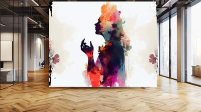 Holy prayer spiritual worship of a women. women in colorful painting smoke. mothers day concept. womens day concept. Ai generated image Wall mural