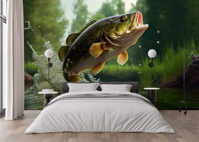 Largemouth Bass Jumping Spring Ai generated image  Wall mural