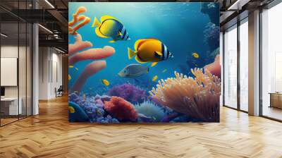 Tropical sea underwater fishes on coral reef. Ai generated image Wall mural