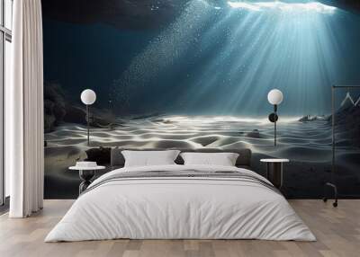 Underwater scene with rays of light and sand floor Ai generated image Wall mural