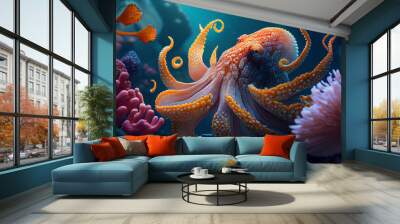 Underwater world. Octopus. corals Ai generated image Wall mural