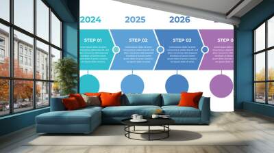 4 Steps Timeline infographic template,Business concept. Can be used for steps, options, business process, workflow, diagram, flowchart concept, timeline. Wall mural