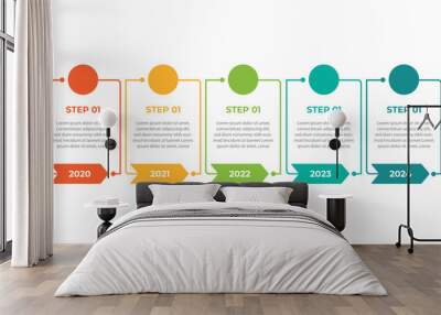 5 Steps Timeline running concept infographic design template.Vector infographic process chart template. Wall mural