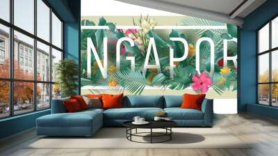 vector floral framed typographic SINGAPORE city artwork Wall mural