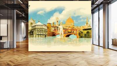 vector panoramic water color  illustration of FLORENCE city Wall mural