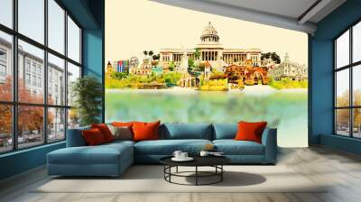 vector watercolor CUBA city illustration Wall mural