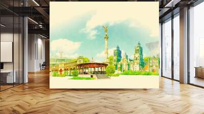 vector watercolor mexico city illustration Wall mural