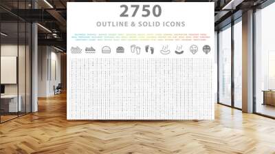 Set of 2750 Outline and Solid Icons on White Background . Vector Isolated Elements  Wall mural