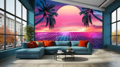 80 s theme background in neon colors design Wall mural