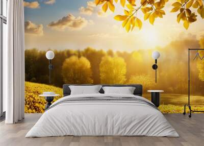 a peaceful day concept abstract sunshine sky with blurred beautiful yellow nature background Wall mural