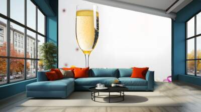 champagne flute with sparkling liquid and confetti Wall mural