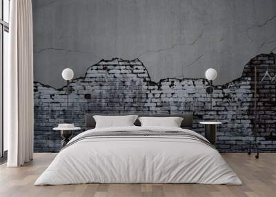 Dark colored brick wall crumbling away slowly. Wall mural