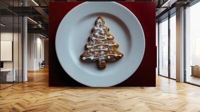 Plate with gingerbread Christmas tree cookie Wall mural