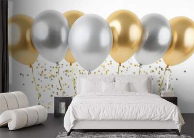 Set of silver and gold balloons with glitter Wall mural