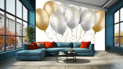 Set of silver and gold balloons with glitter Wall mural